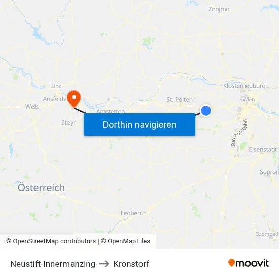 Neustift-Innermanzing to Kronstorf map