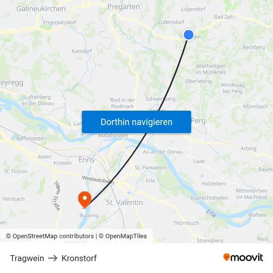 Tragwein to Kronstorf map