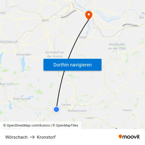 Wörschach to Kronstorf map