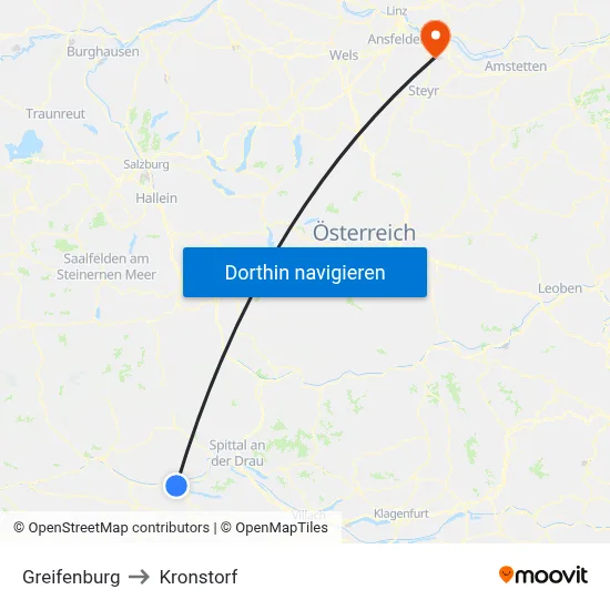 Greifenburg to Kronstorf map