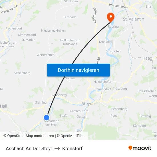 Aschach An Der Steyr to Kronstorf map