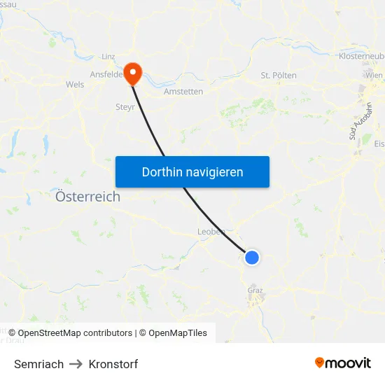 Semriach to Kronstorf map