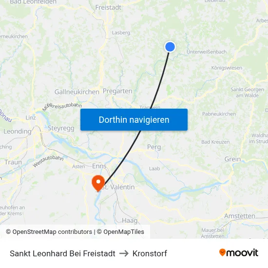 Sankt Leonhard Bei Freistadt to Kronstorf map