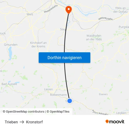 Trieben to Kronstorf map