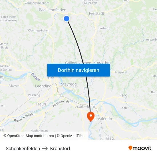 Schenkenfelden to Kronstorf map