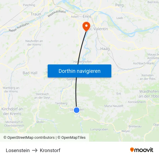 Losenstein to Kronstorf map