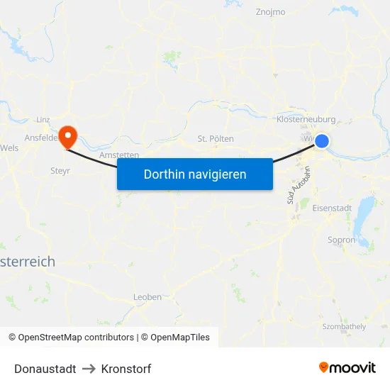 Donaustadt to Kronstorf map