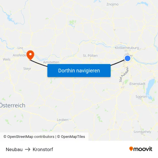 Neubau to Kronstorf map