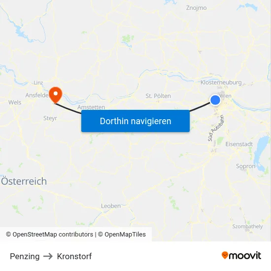 Penzing to Kronstorf map