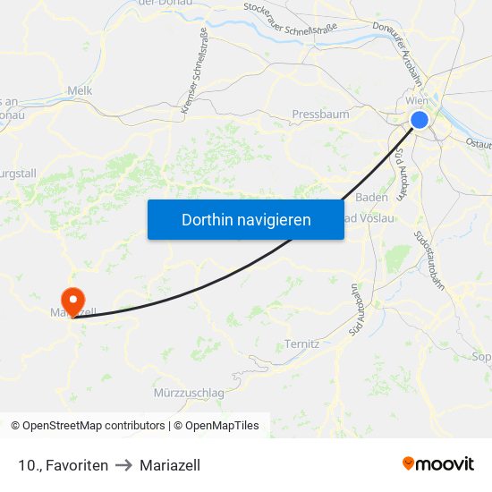 10., Favoriten to Mariazell map