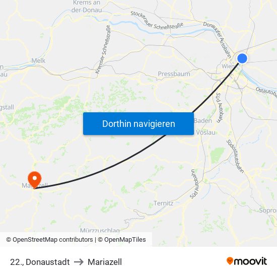 22., Donaustadt to Mariazell map