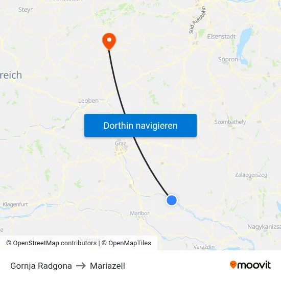 Gornja Radgona to Mariazell map