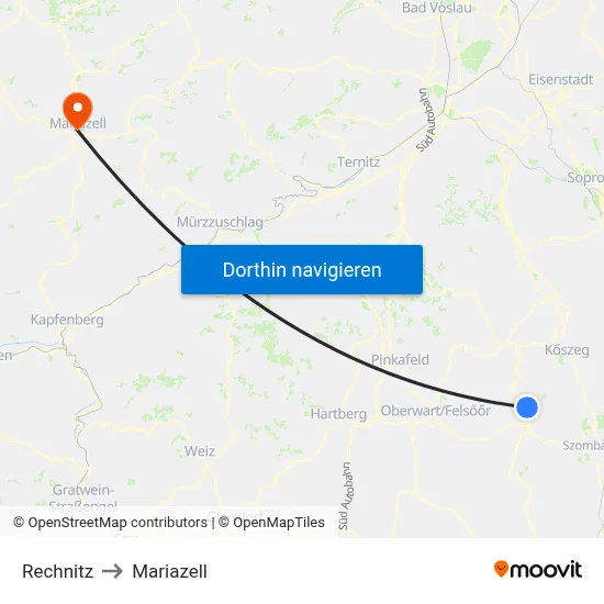 Rechnitz to Mariazell map