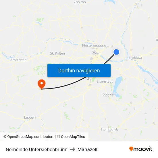 Gemeinde Untersiebenbrunn to Mariazell map