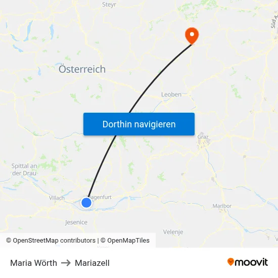 Maria Wörth to Mariazell map