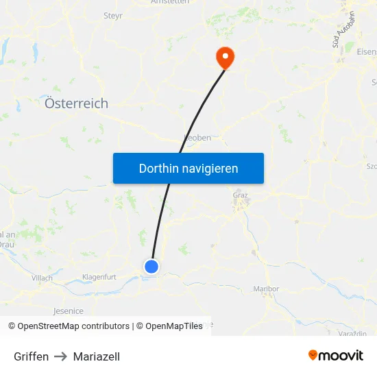 Griffen to Mariazell map