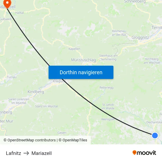 Lafnitz to Mariazell map