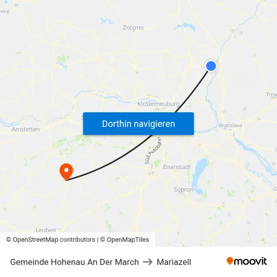 Gemeinde Hohenau An Der March to Mariazell map