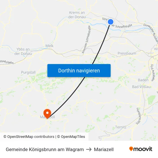 Gemeinde Königsbrunn am Wagram to Mariazell map