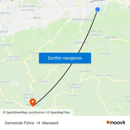 Gemeinde Pyhra to Mariazell map