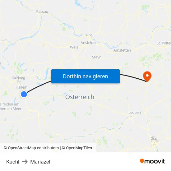 Kuchl to Mariazell map