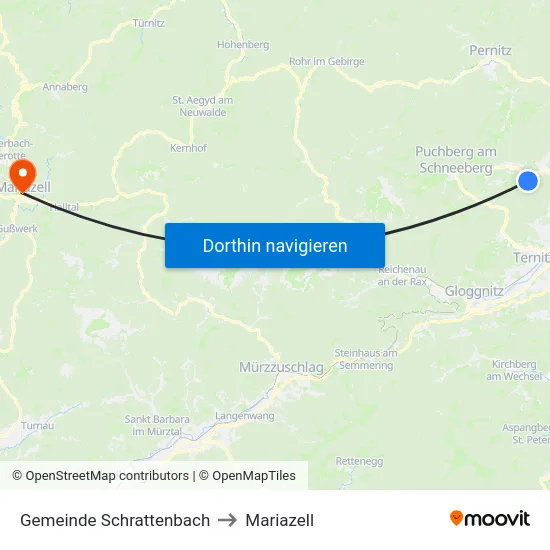 Gemeinde Schrattenbach to Mariazell map