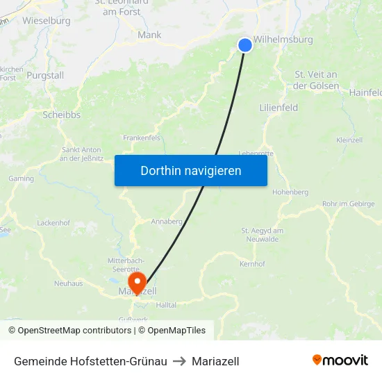 Gemeinde Hofstetten-Grünau to Mariazell map