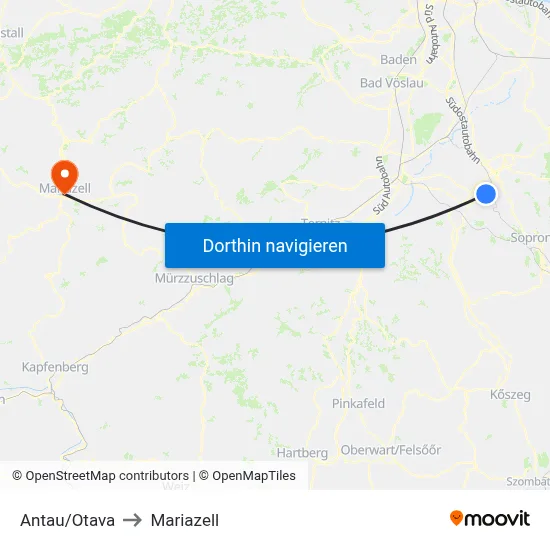 Antau/Otava to Mariazell map