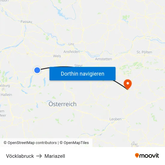 Vöcklabruck to Mariazell map