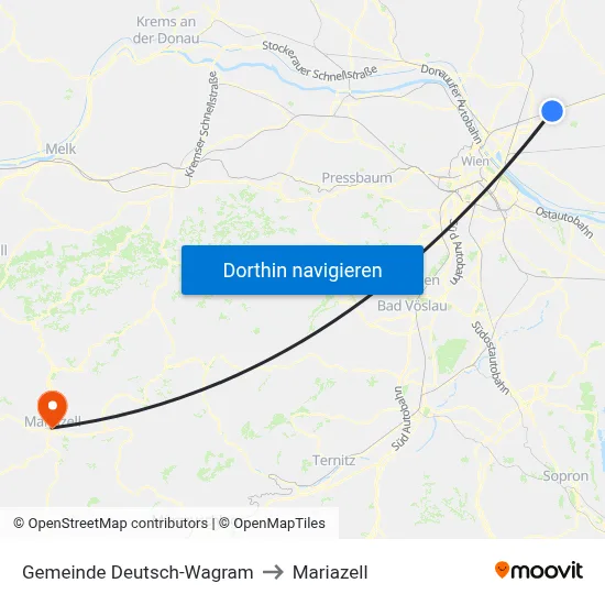 Gemeinde Deutsch-Wagram to Mariazell map