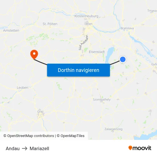 Andau to Mariazell map