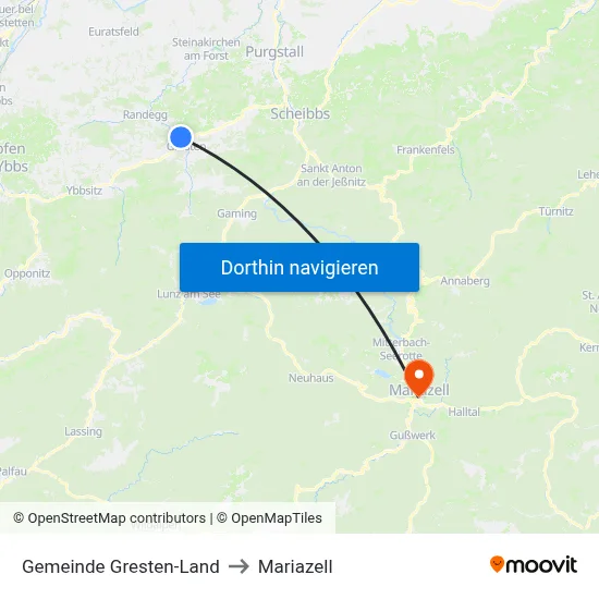 Gemeinde Gresten-Land to Mariazell map