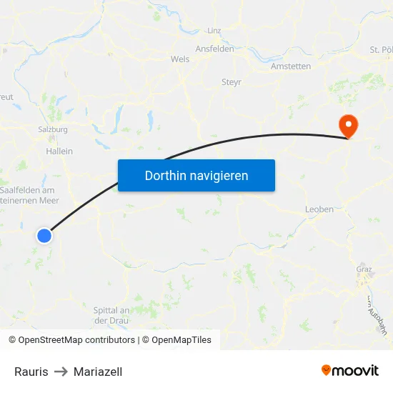 Rauris to Mariazell map