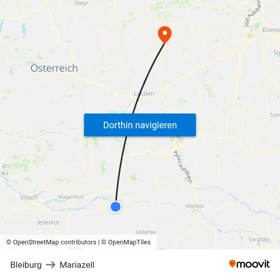 Bleiburg to Mariazell map