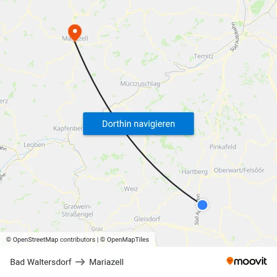 Bad Waltersdorf to Mariazell map