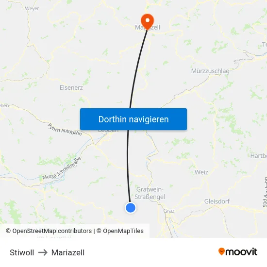 Stiwoll to Mariazell map