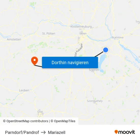 Parndorf/Pandrof to Mariazell map