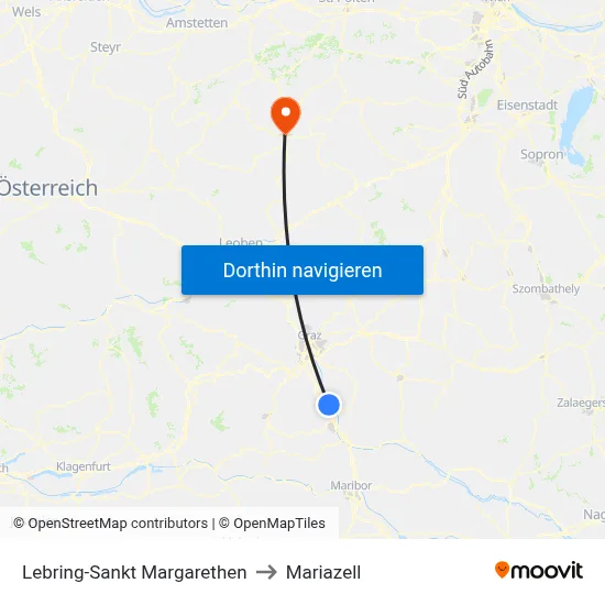 Lebring-Sankt Margarethen to Mariazell map