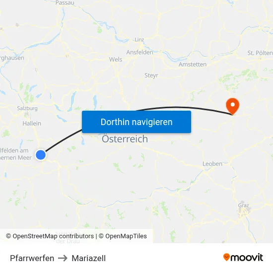 Pfarrwerfen to Mariazell map