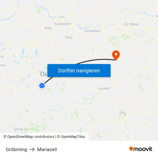 Gröbming to Mariazell map