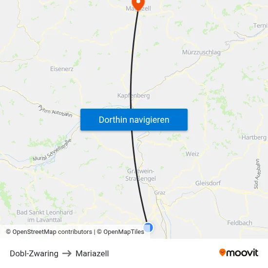 Dobl-Zwaring to Mariazell map
