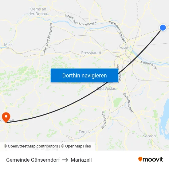 Gemeinde Gänserndorf to Mariazell map