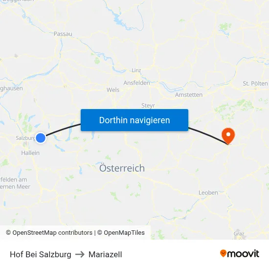 Hof Bei Salzburg to Mariazell map