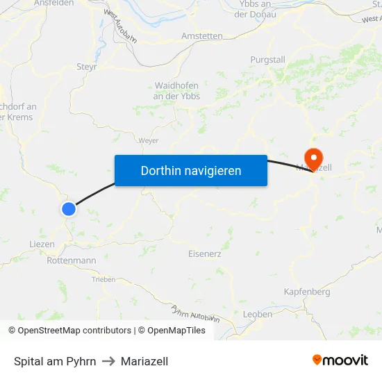 Spital am Pyhrn to Mariazell map