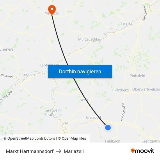 Markt Hartmannsdorf to Mariazell map
