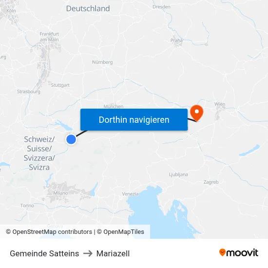 Gemeinde Satteins to Mariazell map
