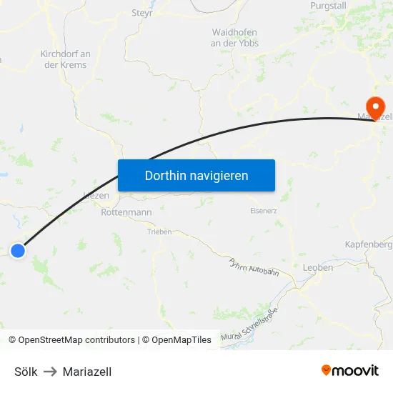 Sölk to Mariazell map