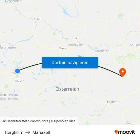 Bergheim to Mariazell map