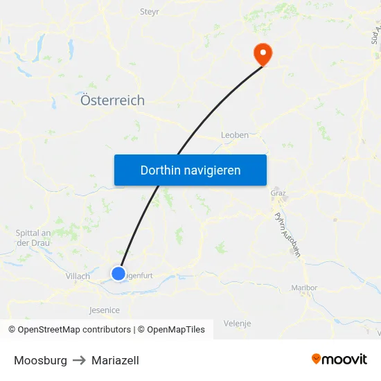 Moosburg to Mariazell map