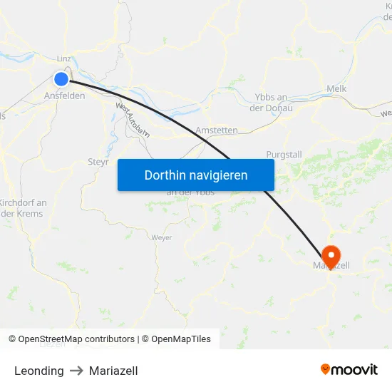 Leonding to Mariazell map